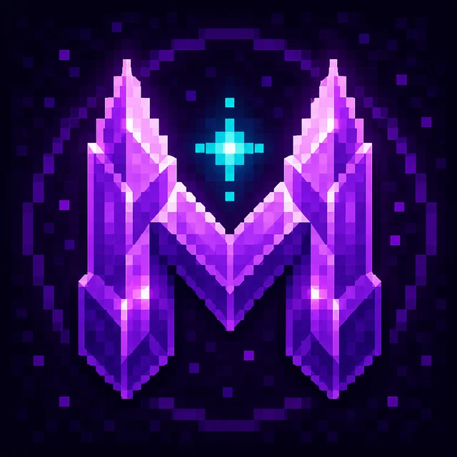 MystiKraft Keystone: a violet crystal M surrounding a cyan light